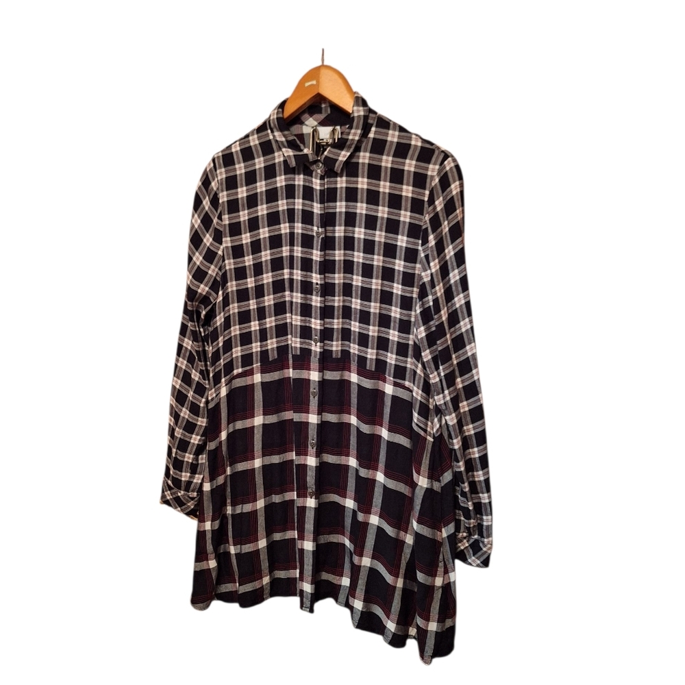 J.Jill Oversized Patchwork Plaid Long Sleeved Blo… - image 1